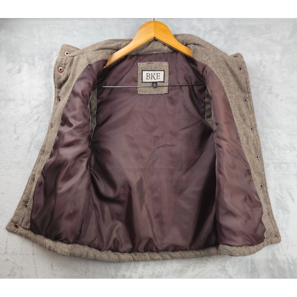 BKE Buckle Puffer Vest Brown Insulated Sleeveless Vest Jacket Medium Houndstooth - Picture 3 of 5